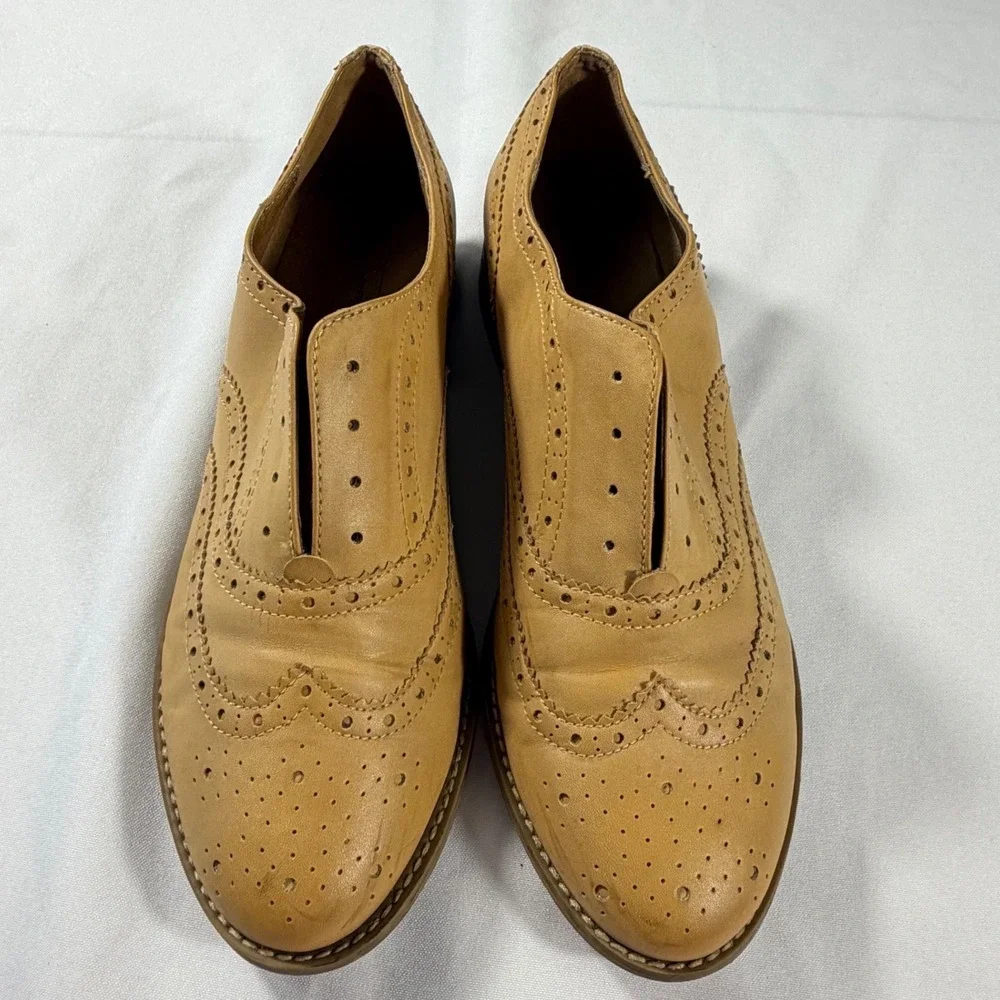 Melrose and Market Tan Brogue‎ Wingtip Laceless Oxford Shoes 10M